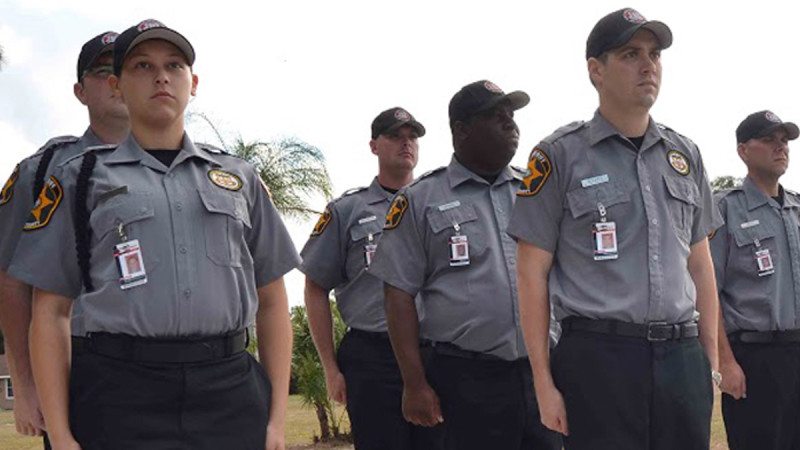 Polk State's Kenneth C. Thompson Institute of Public Safety has earned CALEA's Accreditation with Excellence Award. Here, a group of current cadets line up for a daily uniform inspection before class.