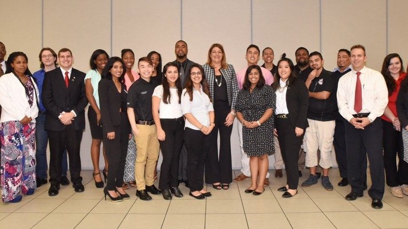 Florida College System Chancellor Madeline Pumariega, center, fielded questions from students during her visit to the Winter Haven campus Thursday.