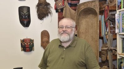 Professor Logan Randolph, whose office at Polk State Winter Haven, WSC 132, is filled with items he's collected during his many trips abroad, teaches in the College's Global Studies Program.