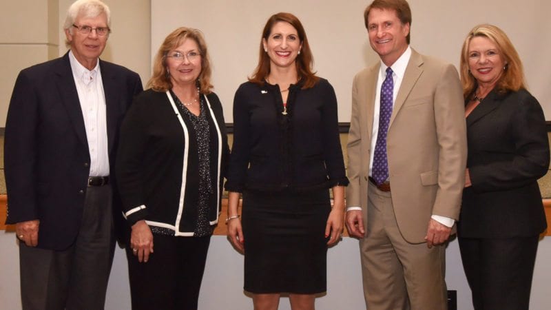 Polk State College President Angela Garcia Falconetti poses with the District Board of Trustees during her first DBOT meeting August 28.