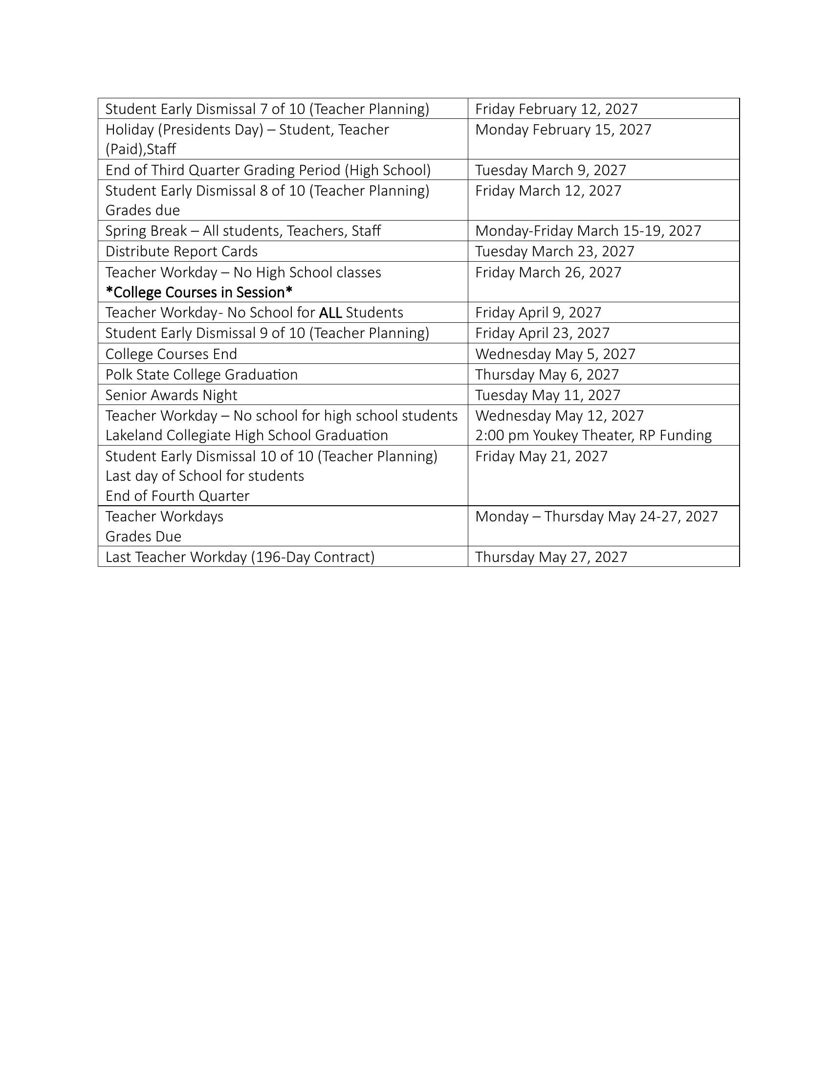 2026–2027 Student Calendar Page 2