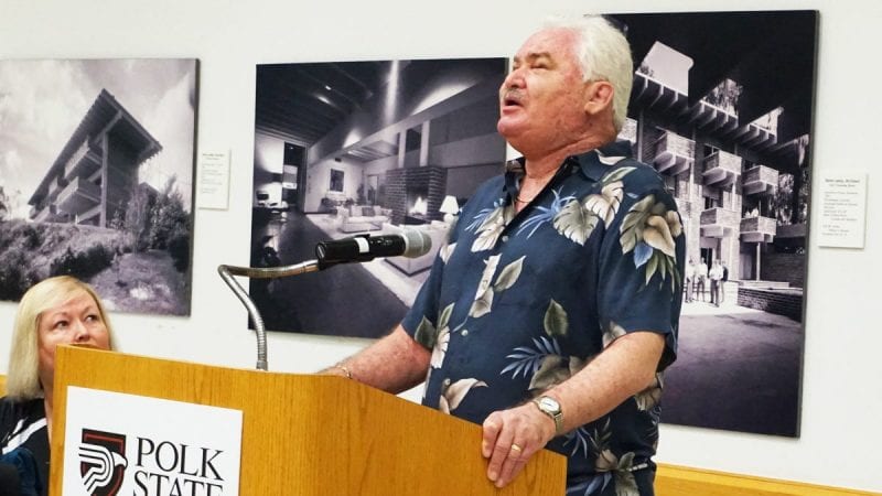 Jay Forry, who lost his sight in the 1980s but went on to be a successful movie critic, spoke at Polk State on Tuesday as part of the College's recognition of Disability Awareness Month.