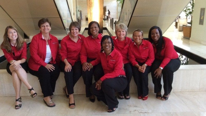 Members of ELITE Class VII before making their final presentations during the wrap-up conference earlier this year in Naples. From left, Rachel Pleasant, Cate Igo, Lynn Chisholm, Ronshetta Howell, Director of Equity and Diversity and ELITE Coordinator Valparisa Baker, LouAnne Harto, Orathai Northern, and Yevette Thornton. ELITE is now accepting applications for its next class.