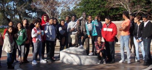 Upward Bound participants wait for the University of Central Florida tour guide during a university tour, one of the many activities Upward Bound participants enjoy.