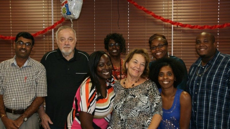 The Polk State JD Alexander Center celebrated its tutors on Thursday as part of National Tutor Appreciation week. Back row from left, tutors Nilesh Patel and Don Nanny, Academic Services Specialist Kathy Jessie, Polk State JD Alexander Center Director Cheryl Garnett, and tutor Willie Watson III. Front row from left, tutors Rhobbyn Fairweather, Juliana Smith, and