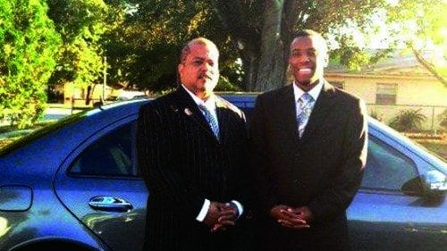 Stephen Baker (R) with his dad, Derrick. 