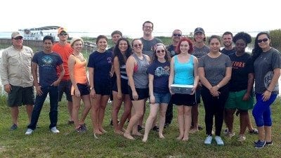 This month, Polk State students studying environmental science have taken part in a community-based learning project that also involves students from Bok Academy and Janie Howard Wilson Elementary School, as well as Florida Fish and Wildlife Conservation Commission biologists. The students have learned about Florida's lakes and aquifer while studying aboard Bok Academy's floating classroom.