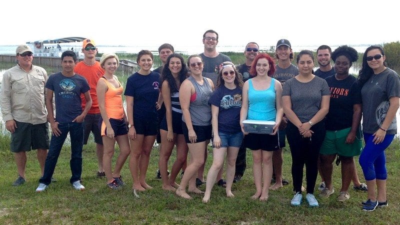 This month, Polk State students studying environmental science have taken part in a community-based learning project that also involves students from Bok Academy and Janie Howard Wilson Elementary School, as well as Florida Fish and Wildlife Conservation Commission biologists. The students have learned about Florida's lakes and aquifer while studying aboard Bok Academy's floating classroom.