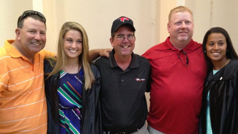 From left, Curtis Threlkeld, Brooke Threlkeld, Polk State Head Softball Coach Jeff Ellis, friend Mike Littles and Amber Reveron.