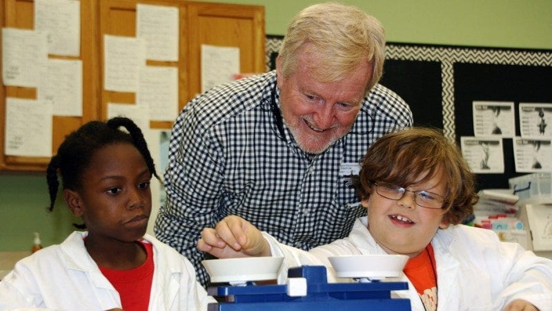 Polk State Professor Cliff Bennett recently volunteered at Hillcrest Elementary in Lake Wales, where he taught second-graders about properties of matter.