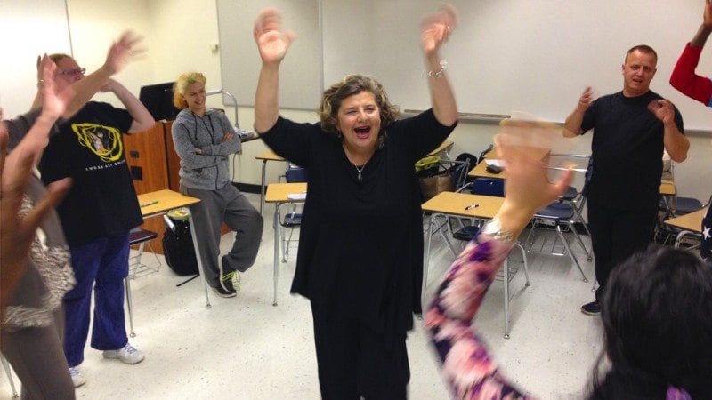 Yoga laughter teacher Victoria Dym was the guest speaker at the February meeting of Polk State's Creative Writing Club.