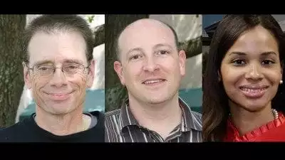 From left, Tom Hagerty, Geoff Hoskins, Ana Maria Sanchez, are new employees in Polk State's Office of Communications and Public Affairs.