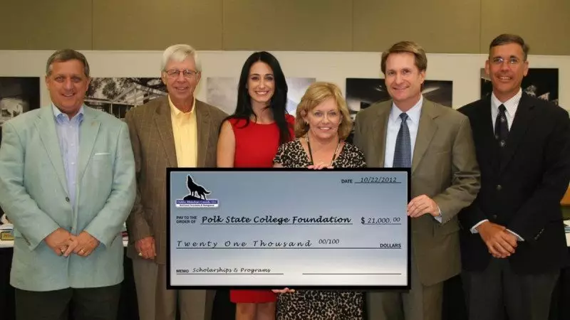 Oakley Rhinehart Cassidy, LLC, was recognized at Polk State’s October District Board of Trustees meeting for its donation of $21,000 to the Polk State Foundation. From left, District Board of Trustees members E.S. “Ernie” Pinner and Dan Dorrell, Oakley Rhinehart Cassidy co-owner Lauren Schwenk, Polk State President Eileen Holden, District Board of Trustees Chair Mark G. Turner, and District Board of Trustees member Gregory Littleton.