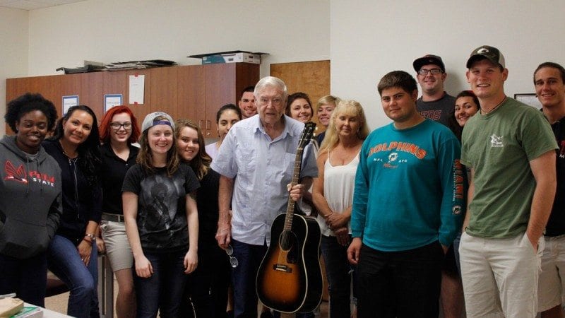 Florida Artists Hall of Fame inductee Frank Thomas sang about Florida's history and environment to Introduction to Environmental Science Students at the Polk State Lake Wales Arts Center on Oct. 28.