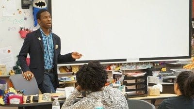 Polk State Chain of Lakes Collegiate High School graduate Victor Sims spoke with students at the high school on Wednesday. He shared his experiences as an intern on the Hillary Clinton campaign as well as his reasons for running for political office.