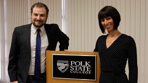 Polk State Speech and Debate Team member Jeffery James-Potts and coach Christina Gesmundo say the team helps students build confidence that will carry over into all aspects of their lives.