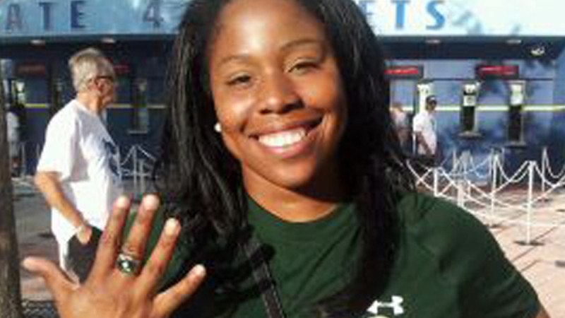 Kenshyra Jackson, former Polk State Softball player, shows off her World Series ring.