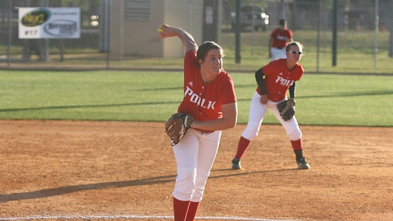 Polk State Softball pitcher Courtney Putnam boasts 100 strikeouts and an ERA of 1.84. Head Coach Jeff Ellis said pitching and defense will be key when the team heads to the state tournament this week.