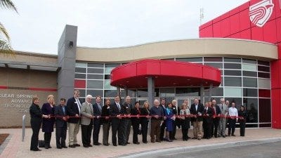 Supporters of the Polk State Clear Springs Advanced Technology Center cut the ribbon on the new building in January.