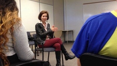 Actress Libby Skala talks to students in Acting II at Polk State Lakeland. She will perform one of her award-winning shows, "A Time to Dance" at 7 p.m. on March 22 at the Polk State Lake Wales Arts Center.