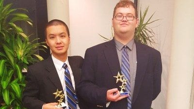 Polk State Speech and Debate team members Jinming Chen (L) and Toby Pelland were named top non-advancing novices in parliamentary debate at the 16th Annual Star Invitational at Florida State College at Jacksonville in November.