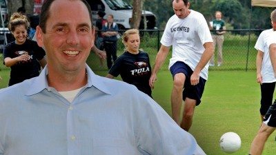 Polk State History Professor Brad Massey scored two goals during the College's annual United Way soccer match.