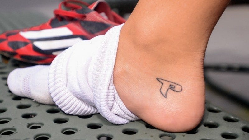 Alexis Arroyo shows off her Polktastic ankle tattoo. She and several of her Polk State soccer teammates got inked up to show their school pride.