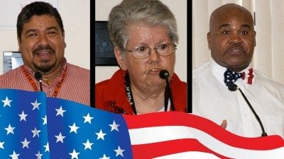 Speakers at Monday's Veterans Day event in Lakeland included, from left, Freddie Acevedo, Annette Hutcherson and Byron Loyd. All three will speak at Winter Haven's event on Tuesday morning.